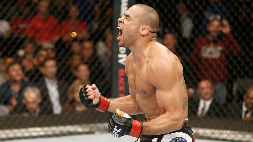 TORONTO, CANADA - SEPTEMBER 21:  Renan 'The Baron' Barao celebrates after defeating Eddie Wineland (not pictured) in their UFC interim bantamweight title fight at the Air Canada Center on September 21, 2013 in Toronto, Ontario, Canada. (Photo by Josh Hedges/Zuffa LLC/Zuffa LLC via Getty Images) *** Local Caption *** Renan Barao