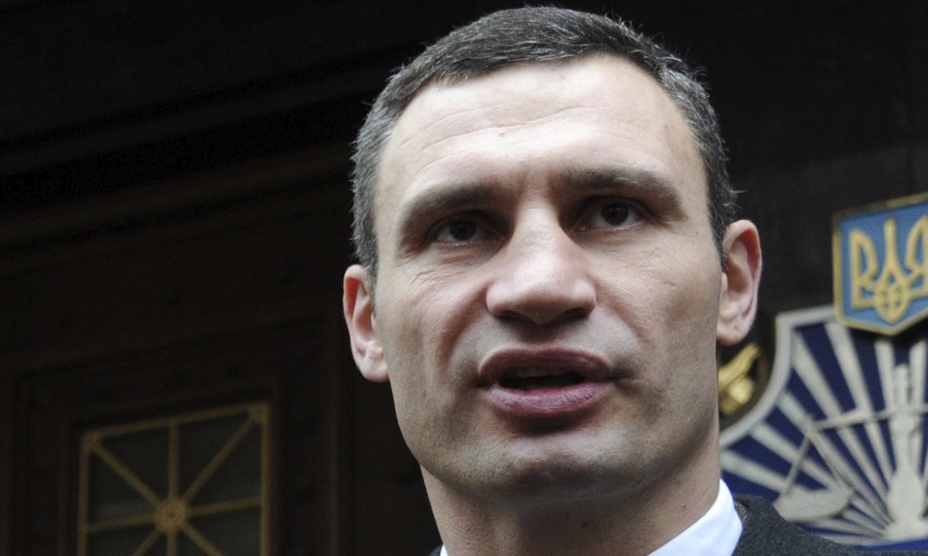 Vitali Klitschko speaking during an opposition rally in Kiev
